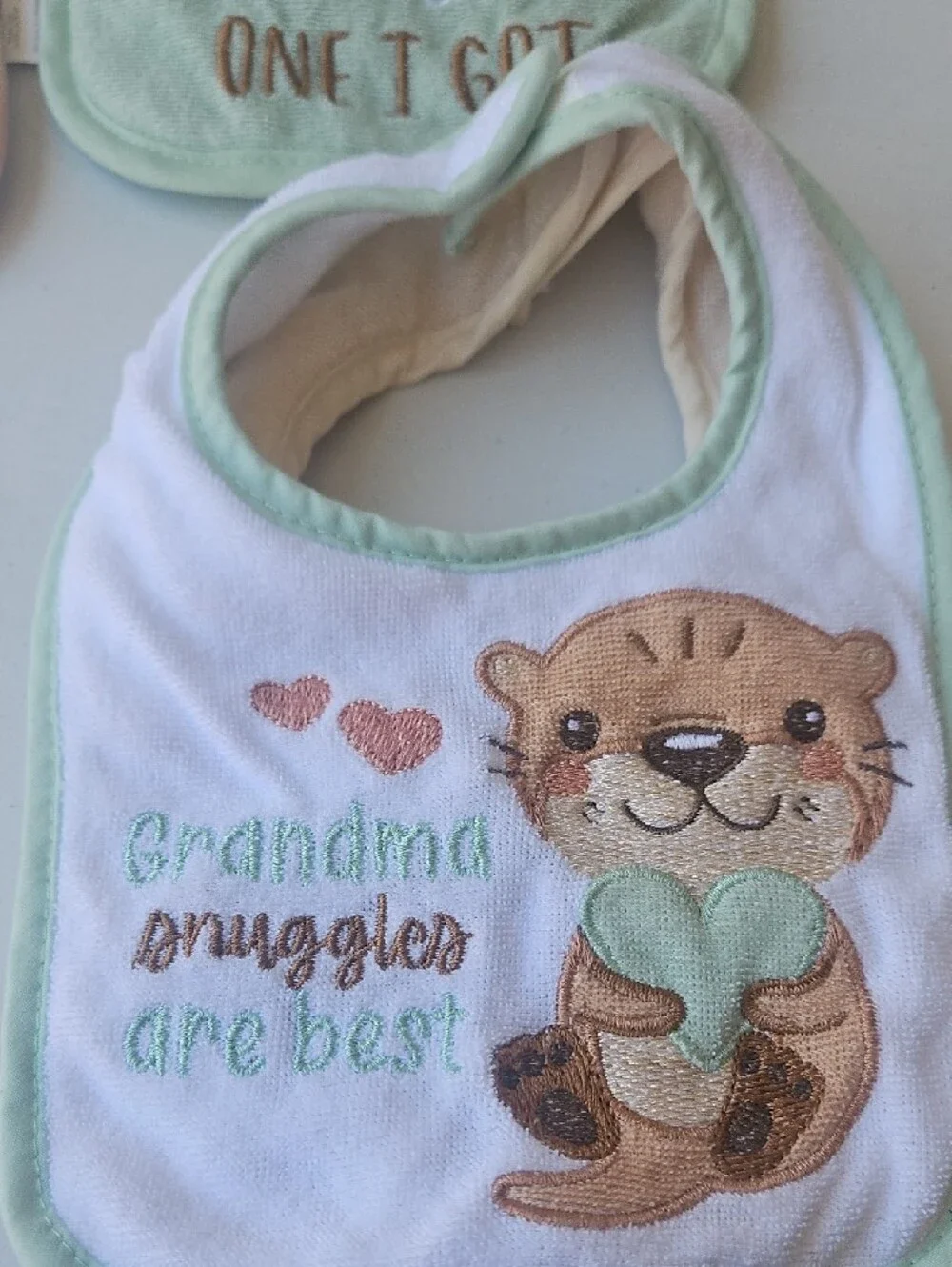 Grandma Love Baby Bib Set - Mint, White, Beige